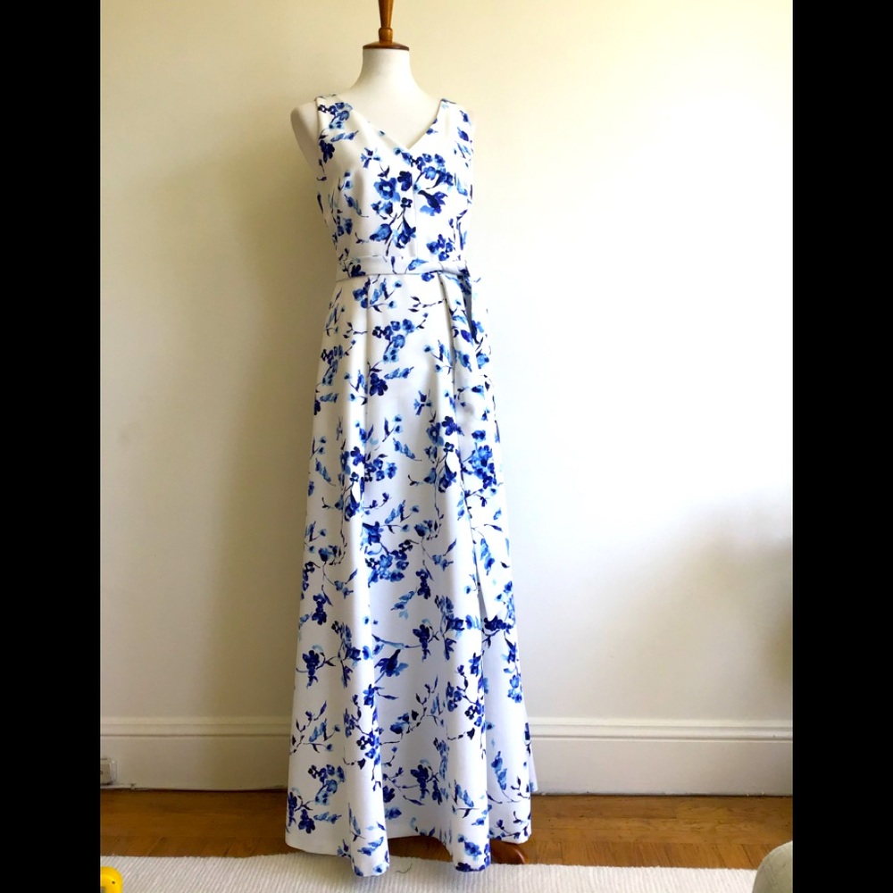 Ralph Lauren couture ball gown floral white blue